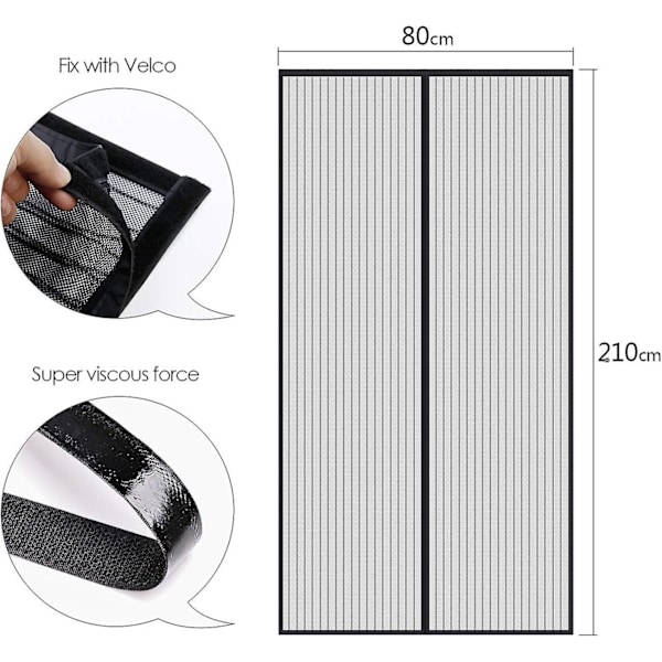 Magnetisk Mesh Myggenet Skærm til Døre - 80x230cm, Sort