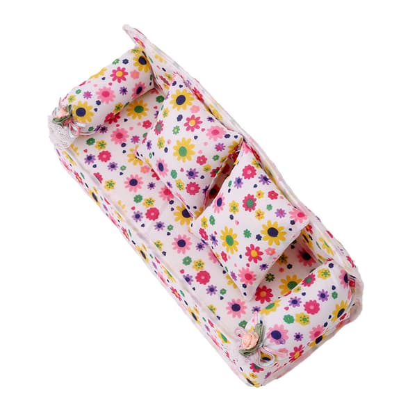 Barn Miniatyr Blomstersofa Mini Stoff Blomstertrykk Sofa med Puter Leketøy Dukkehusmøbler Leker