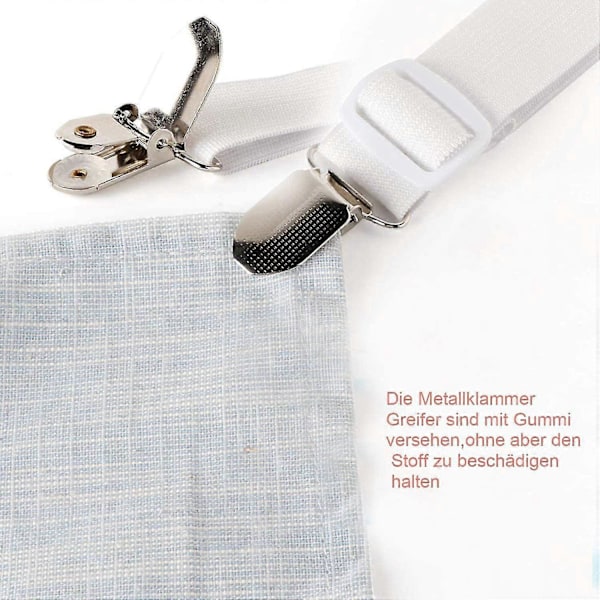 Elastisk lakenstrammer, justerbar lakenstrammer, 8 stk, hvit