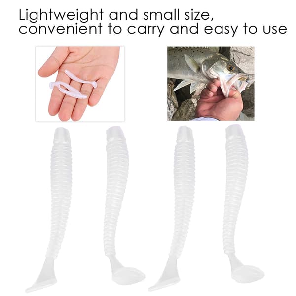 50 stk. 5 cm Myke Plastfiskesluker T-hale Grub Orm Agn Fiskeredskap Tilbehør Perlehvit