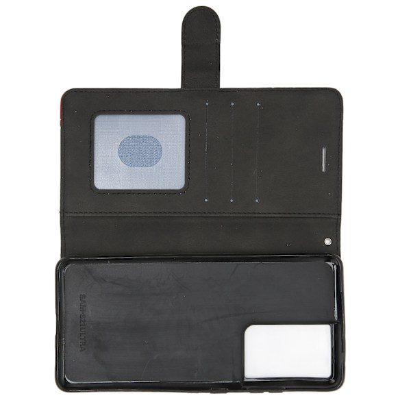 PU - läder Flip Wallet Phone case 2 Färg Splits Stötsäkert Telefon Skyddsfodral Case för Samsung S21 Ultra Black