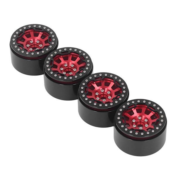 4 stk 2,2 tommers felgnav i aluminium for Traxxas Defender for Axial SCX10 II 90046 90047 1/10 RC Crawler Rød