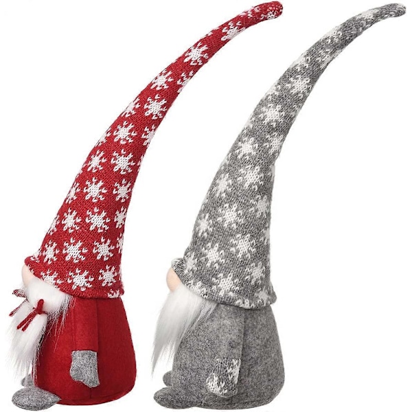 Snöflinga Jul Tomtar Set om 2, Jul Heminredning Svensk Plysch Tomte Fylld Bordsdocka Handgjord Tomtegåva Älv Figurin 35 cm