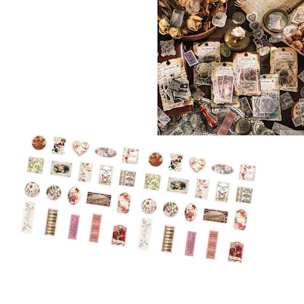 40 kpl roskalehti tarra tarra paperi DIY Scrapbook koriste retro kukkia kuvio tyyppi 1
