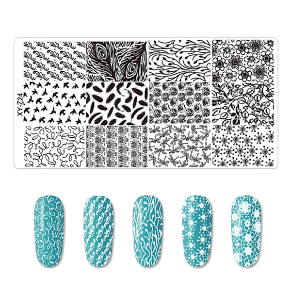 Ruostumattomasta teräksestä valmistettu suorakulmio Nail Art -leimauslevy tee-se-itse manikyyri tulostuskuvamalli z24#