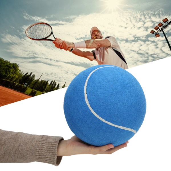 8 tommer stor oppblåsbar tennisball i gummi, signatur kjæledyrleketøy med nett for å spille blåblå