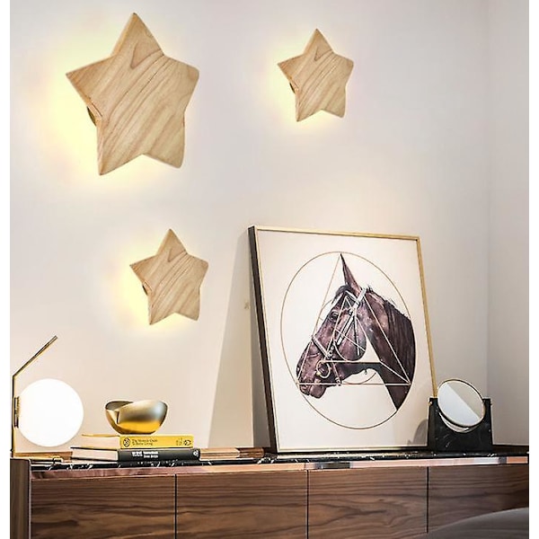 Moderne stjernebørns væglampe, varm LED massivt trælampe, kreativ trækunststudieværelseslampe, dekorativt lys til 180 mm væg