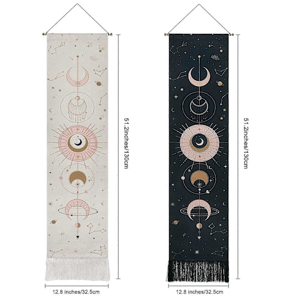Kuu Seinävaate Tähdet Seinävaatteet Psykeedeelinen Seinäkoriste Seinävaate Makuuhuoneeseen 130 x 32 cm (51 x 13 tuumaa), Musta + Valkoinen