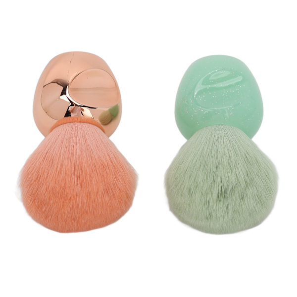 2 stk håndholdt makeup børste Blødt blødt hår Kosmetisk skønhedsbørste til løs pulverblusher Rose Gold Lysegrøn