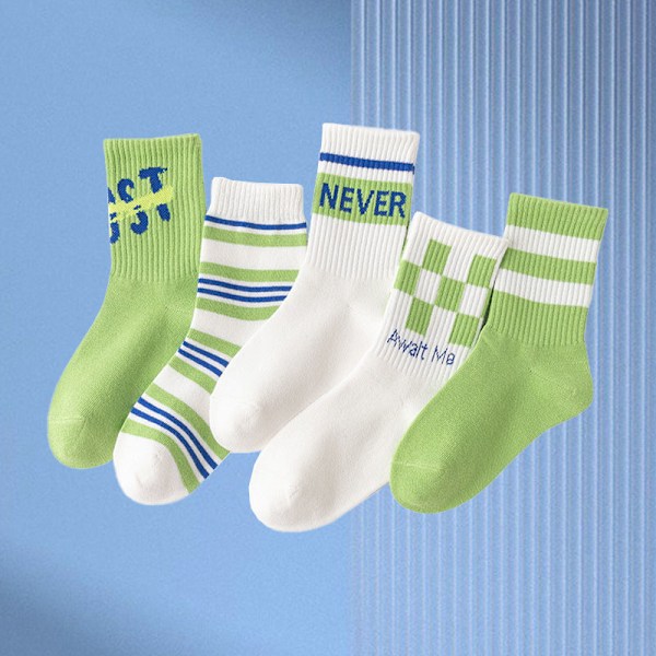 Barnstrumpor Mid Calf Mjuka Andas Förebygga Halk Kammad Bomull Barnstrumpor för Alla Säsonger 5 Par XL (32‑38 Storlek)