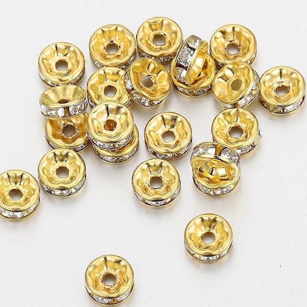 100 kpl 4 6 8 10 mm pyöreitä strassikristallihelmiä DIY-korutarvikkeisiin Sinkkimetalliset litteät välihelmet Kulta 10 mm