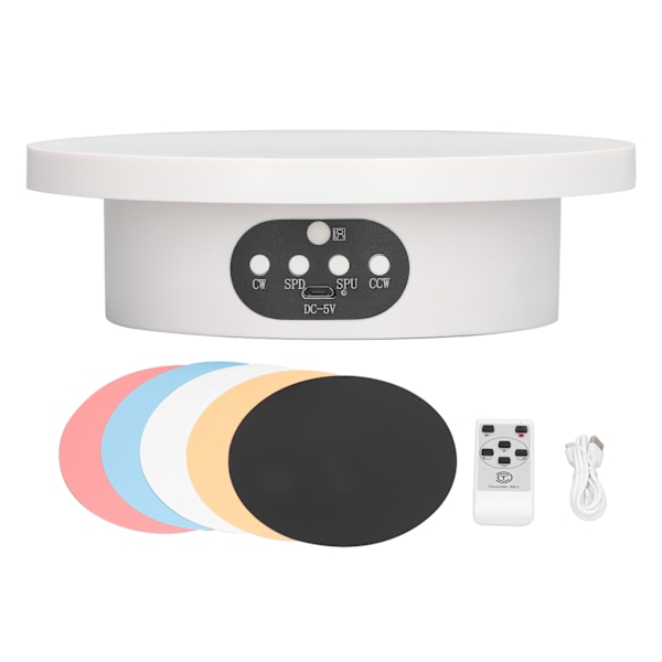 Roterande displaystativ 16 cm vit fjärrkontroll lågbrus elektrisk 360 graders skivspelare displaystativ
