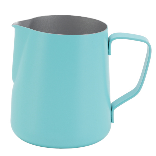 Melkeskummer i rustfritt stål, melkekanne, melkeskummer for melketebutikk, kafé, 350 ml, teflon, blå