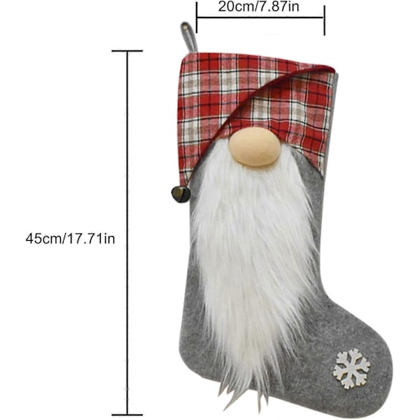 2-pack 18 tum Flanell Julstrumpor - Tomte med luva - Hängande presentpåse - Julgransprydnader - Grå