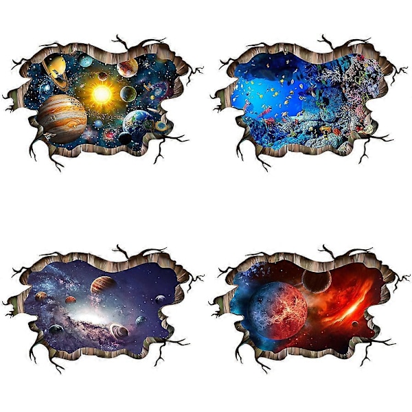 3D Planet Väggdekaler, Kosmiska Galax Väggdekaler för Barnrum, Yttre Rymden Väggdekaler för Barnrum, Stjärnor och Solsystem Väggdekoration för Flickor