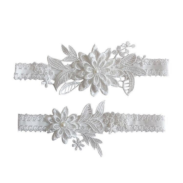 Brudeblonder Strømpebåndssæt Håndsyet Kunstig Perle Blomsterdesign Benring