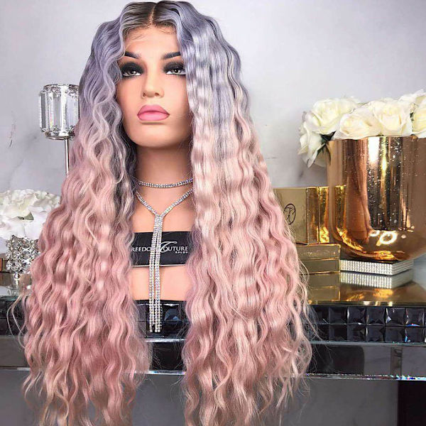 Gradation Wave Curly Syntetisk Hår Kvinner Mote Parykker med Justerbar Spenne