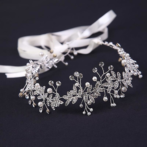 Silver Rhinestone Bruddiadem - Handgjorda Hårtillbehör för Bröllop