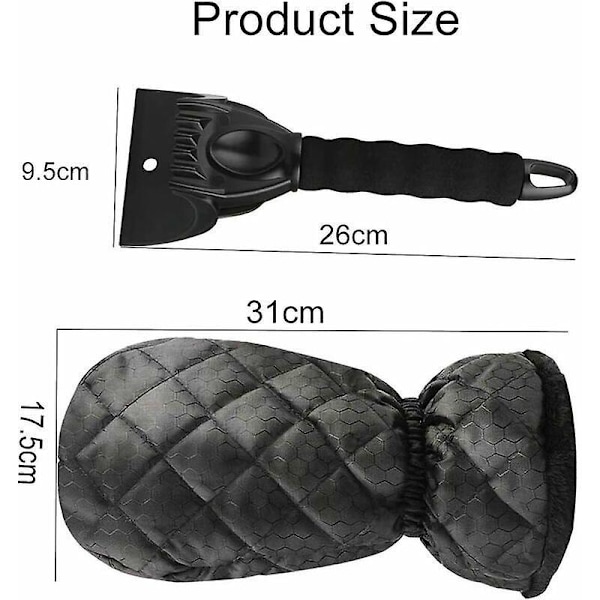 Isskrape med hanske, snøskrape med varmt fleecefôr, snøskrape elastisk lukket vindusvisker for is, snø (svart) 26X9.5CM -