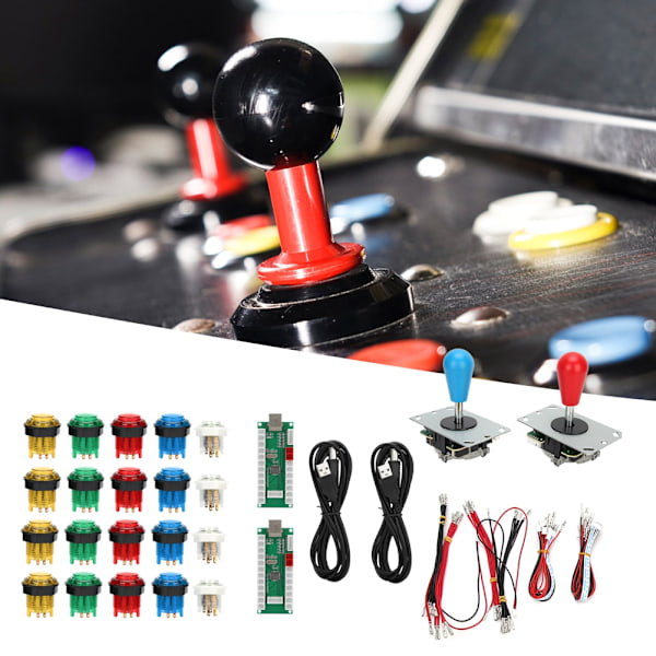 Game Rocker DIY-tillbehör Ljusknapp för Win10 / Win8 / Win7 / Vista / XP / 2000 / 98 (Dubbel DIY Fighting Game Färgglad)