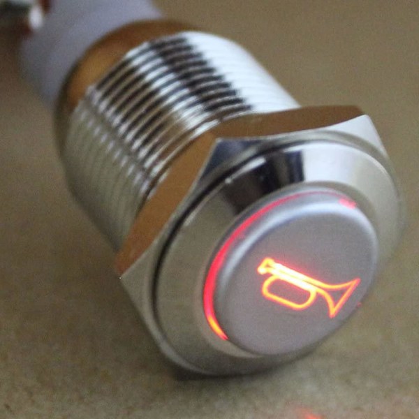 16mm Röd LED Strömbrytare 12V 3A Tryckknapp Bilhorn Momentan Vippströmbrytare Metall Horn Högtalare Horn