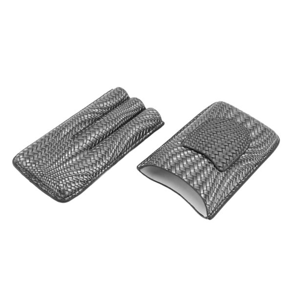 3-fingrar cigarrfodral vävt mönster bärbar rese läder cigarr humidor fodral röktillbehör silver