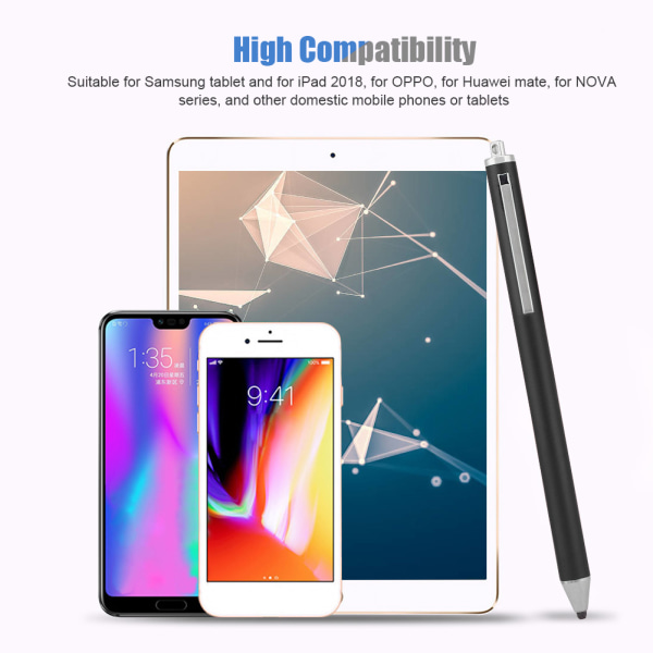 Stylus med stoffhode for Samsung Tab/LG/Huawei/Xiaomi-smarttelefoner og nettbrett for iPad 2018 (svart)