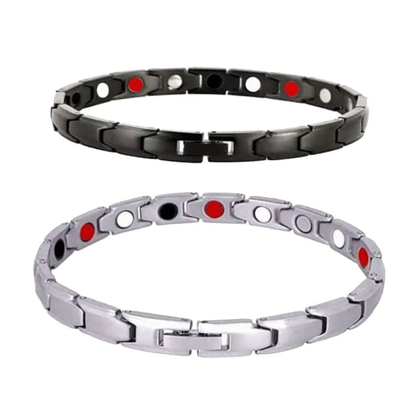 2 stk. magnetisk terapiarmbånd i rustfrit stål til lymfedrænage, moderigtigt magnetisk armbånd sølv sort