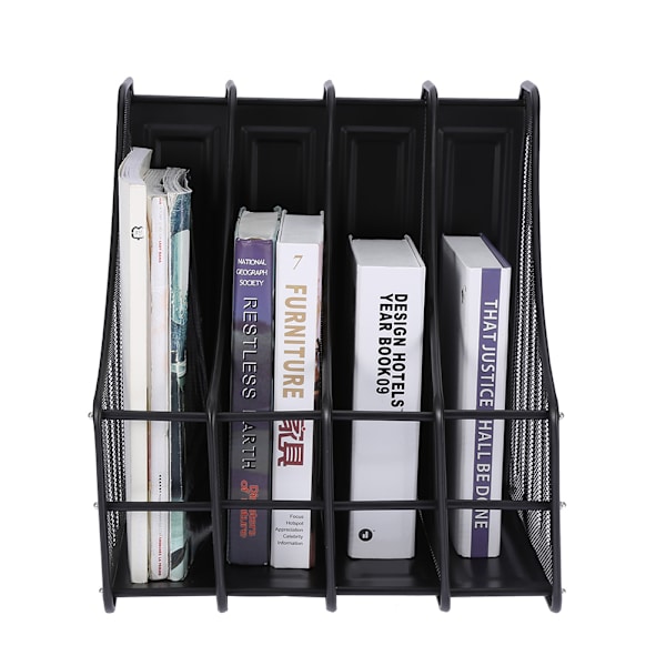 4 Slots Metal Magazine Book File Stand Organizer Sorterare Vertikal Hållare Office Home School