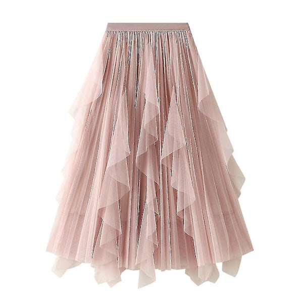 Pink Mesh Ruffle Tutu Lang Swing Skirt til Kvinder