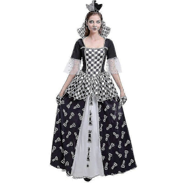 Schackdrottning Kostym för Kvinnor - Halloween Maskerad - Schackpjäs Tryck M