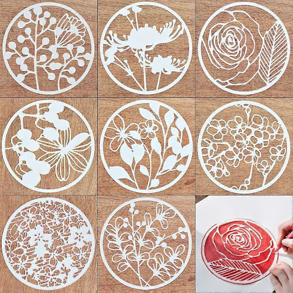 Kreativ DIY Plast Sjablong 8 Deler Plante Blomstermønster