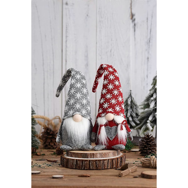 Snöflinga Jul Tomtar Set om 2, Jul Heminredning Svensk Plysch Tomte Fylld Bordsdocka Handgjord Tomtegåva Älv Figurin 35 cm