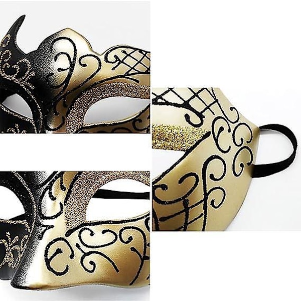 Elegantti musta ja kultainen venetsialainen naamio naamiaisiin, cosplayhin, karnevaaliin ja teemajuhliin - unisex