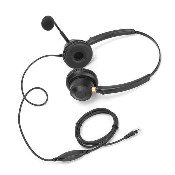 Binaural Headset Telefonheadset med brusreducerande mikrofon och volymkontroll