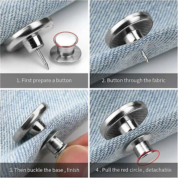 Erstatningsknapper for bukser, Avtakbare knapper, Jeansknapper, 12 stk Justerbare jeansknapper, Metallbukseknapper, For DIY-reparasjon av jeans, P