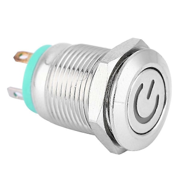 12mm Grön LED Självåterställande Metall Tryckknapp med Strömsymbol (12V) Zekai
