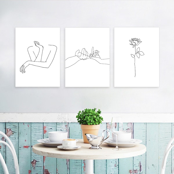 3 st/set 30x40cm Modern enkel hängande abstrakt linjemålning Canvas väggbild för hemmet