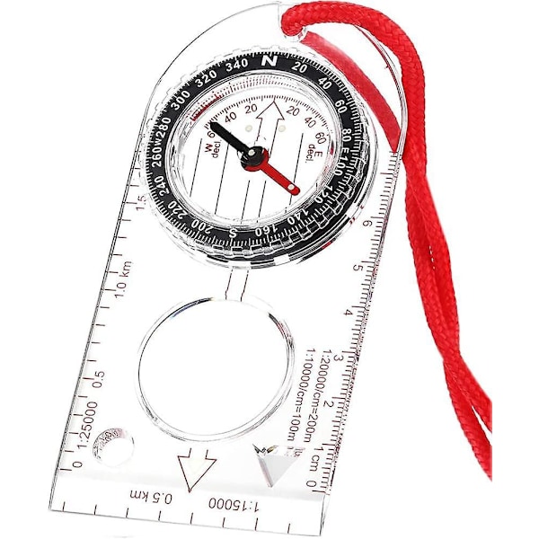 Multifunksjonell Vanntett Navigasjon Kompass Kartlinjal Forstørrelsesglass for Utforsker Vandring Kartlesing og Navigasjon med Justerbar Lanyard