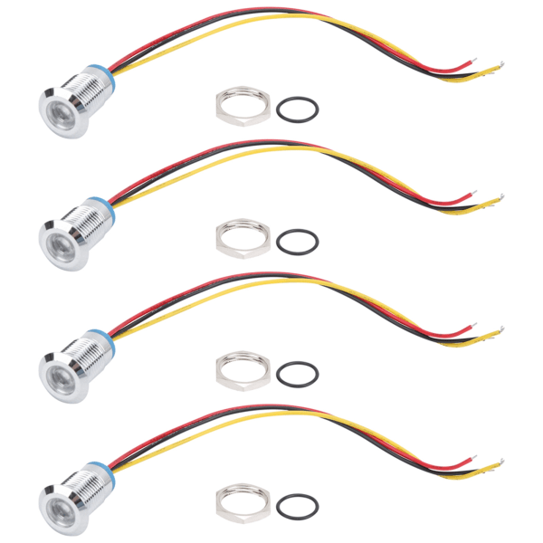 4 sæt forudkablede runde LED'er Vandtætte 2-farvede lys Fællesanodeelektrode 12mm 3-6V (rød og gul)