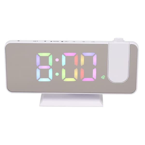 Digital spegelklocka med stor display RGB färgglad gradientprojektionsväckarklocka för hem sovrum vit