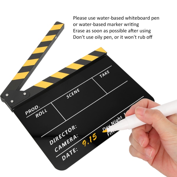 Ohjaaja Clapperboard Filmivalokuvaustarvike - Keltaraidallinen liitutaulu (30x25cm)
