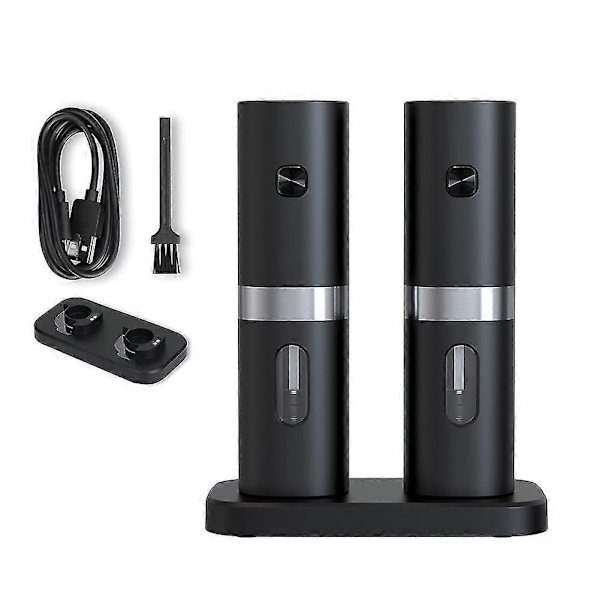 Elektrisk Automatisk Salt- og Pepperkvernsett med Oppladbar Base 2 Justerbar Grovhet Porta