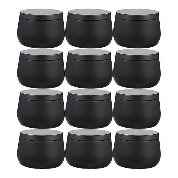 12 pcs Tinplate Cans Round Sealed Jars Candy Snacks Packaging Boxes Party Favors Black Black 7.5X6.5cm