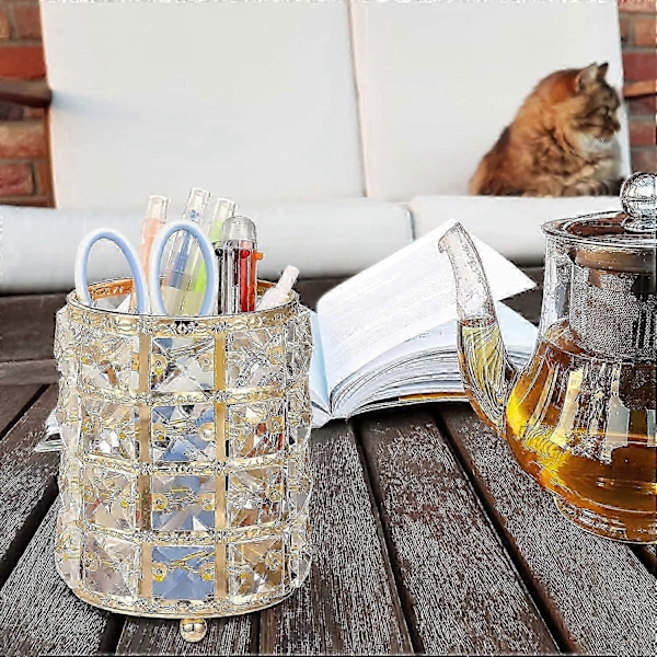4 Pakker Krystal Makeupbørste Organizer Bling Kosmetik Holder Blyant Opbevaring (Guld) Guld