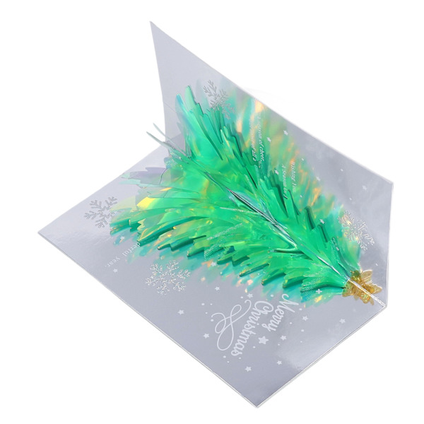 3D Julekort Glitter Tre Tema Preging Design Folie Stempling Prosess Dekorativt Papir Popup Feriekort Grønn