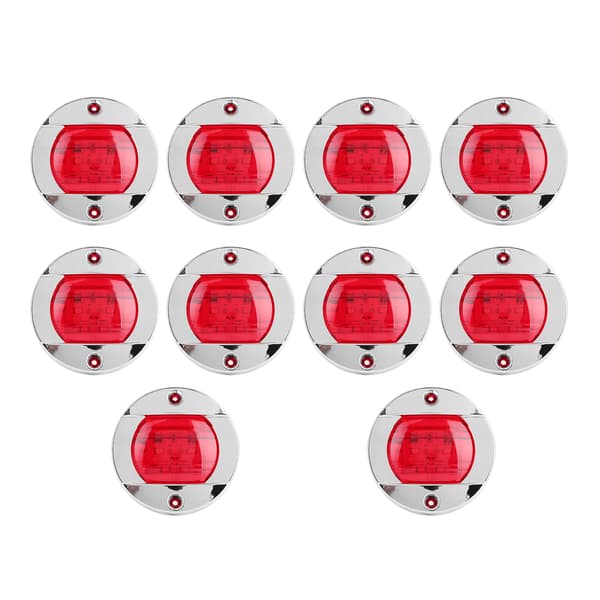 10 stk. 12V Positionslys 6LED Rød Rund Form Kromramme Vandtæt til Lastbil SUV Båd
