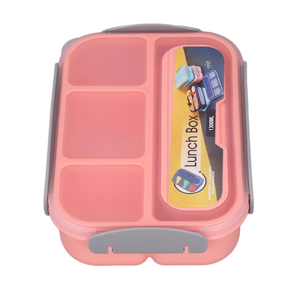 Individuel forseglet madkasse børnemadkasse 4 rum madkasse til skole 1300ml pink