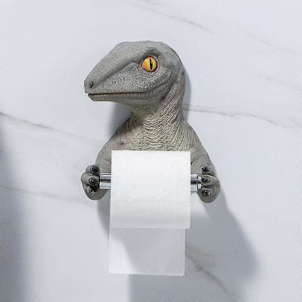 Tecknad Dinosaurie Toalettpappershållare Väggmonterad Fri Förvaring Toalettpappershållare För Kök Duschrum - Grå
