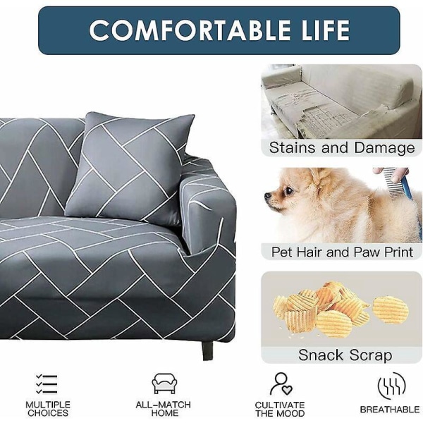 Magic Stretch Sofa Slipcover med armstöd - Universal halkfri soffskydd - Ljusgrå (2-sits)